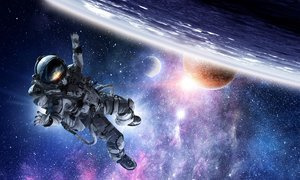 Astronauta unoszący się w kosmosie Plakat