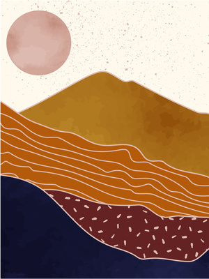 Zachodzące słońce w górach Plakat