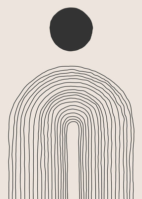 Czarne koło i tęcza na beżowym tle - abstrakcja, sztuka geometryczna Plakat