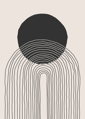 Czarne koło i tęcza na beżowym tle - abstrakcja, sztuka geometryczna Plakat