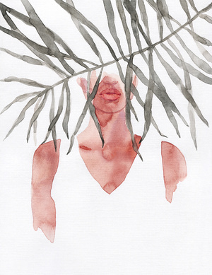 Kobieta i liść akwarela Plakat