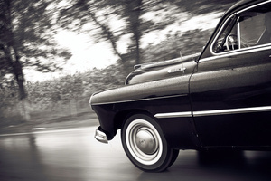 Samochód retro w czerni i bieli Plakat