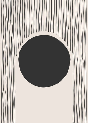 Czarne koło i linie na beżowym tle - abstrakcja, sztuka geometryczna Plakat