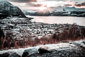 Norwegia, zimowy krajobraz Plakat z serii Skandynawia