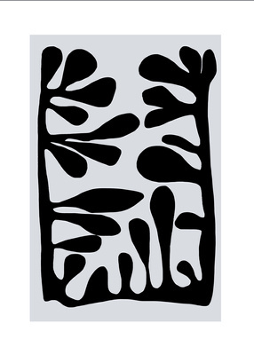 Motyw florystyczny - czarne gałęzie na szarym tle Plakat