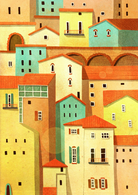 Hiszpańskie domy grafika Plakat